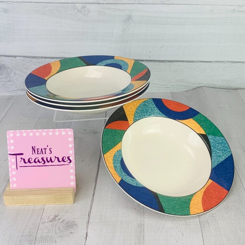 Victoria & Beale Casual ACCENTS MutiColor Geometric Porcelain Soup Bowls  Set 4